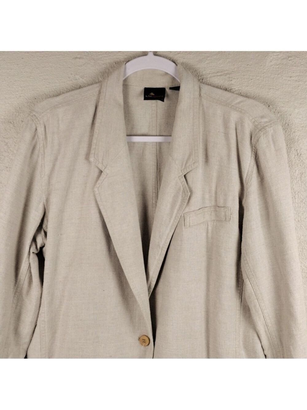 Lizsport Petite Natural Linen Blend One Notched Two Button Classic Blazer Jacket - Picture 2 of 16